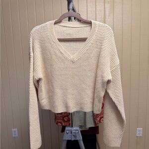 Elegant Cream V-Neck Women's Sweater
